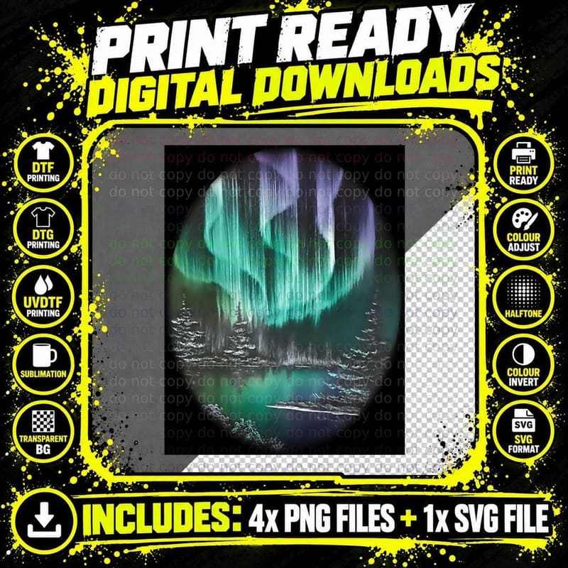 Northern Lights Reflections T-Shirt Png SVG Digital Bundle
