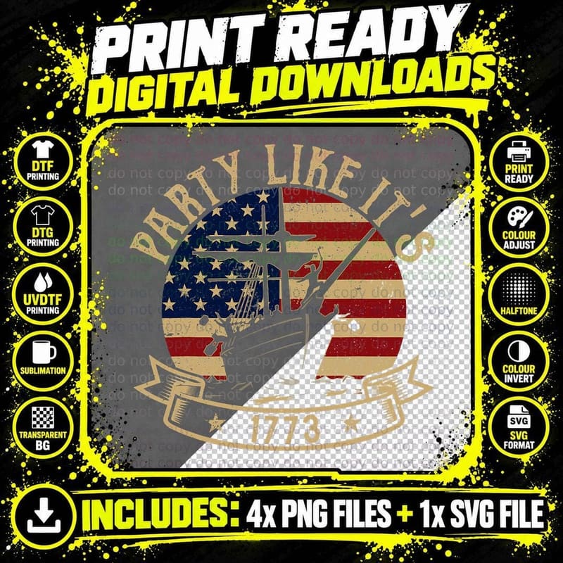 Party Like It's 1773 Funny US History Boston Tea Vintage Png SVG Digital Bundle