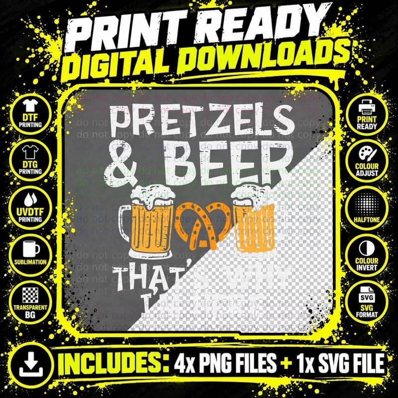 Pretzels Beers That's Why I'm Here Funny Oktoberfest Men Png SVG Digital Bundle