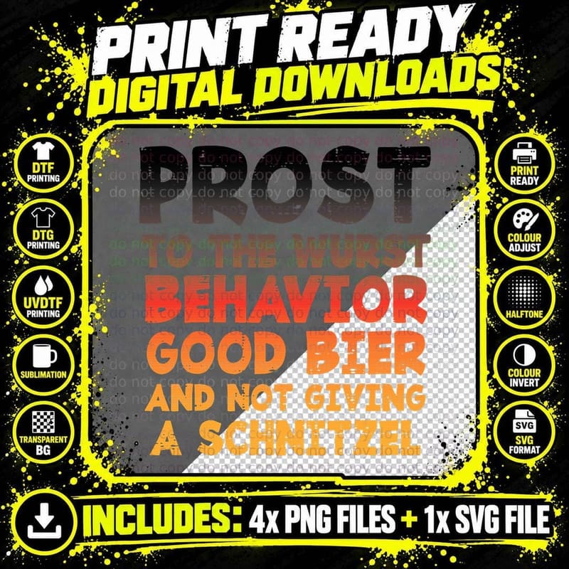 Prost Wurst Behavior Funny Bavarian Oktoberfest Men Png SVG Digital Bundle