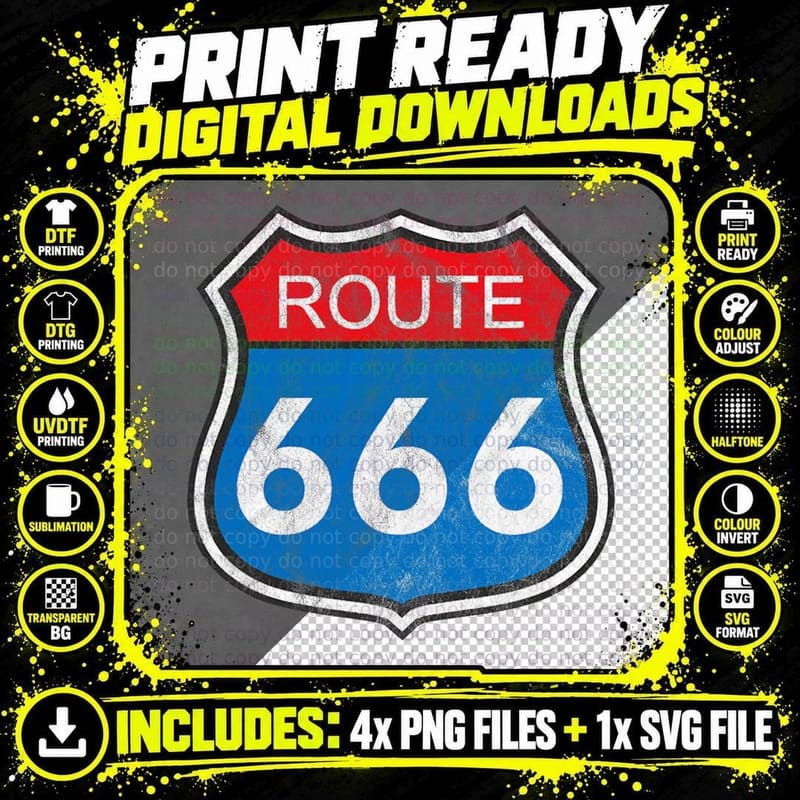 Route 666 - Dark Road Sign Parody Humor T-Shirt Png SVG Digital Bundle