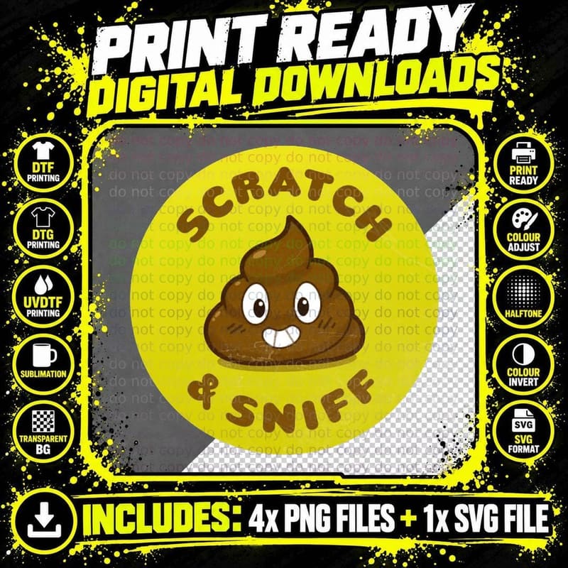 Scratch & Sniff Poo T-Shirt Png SVG Digital Bundle