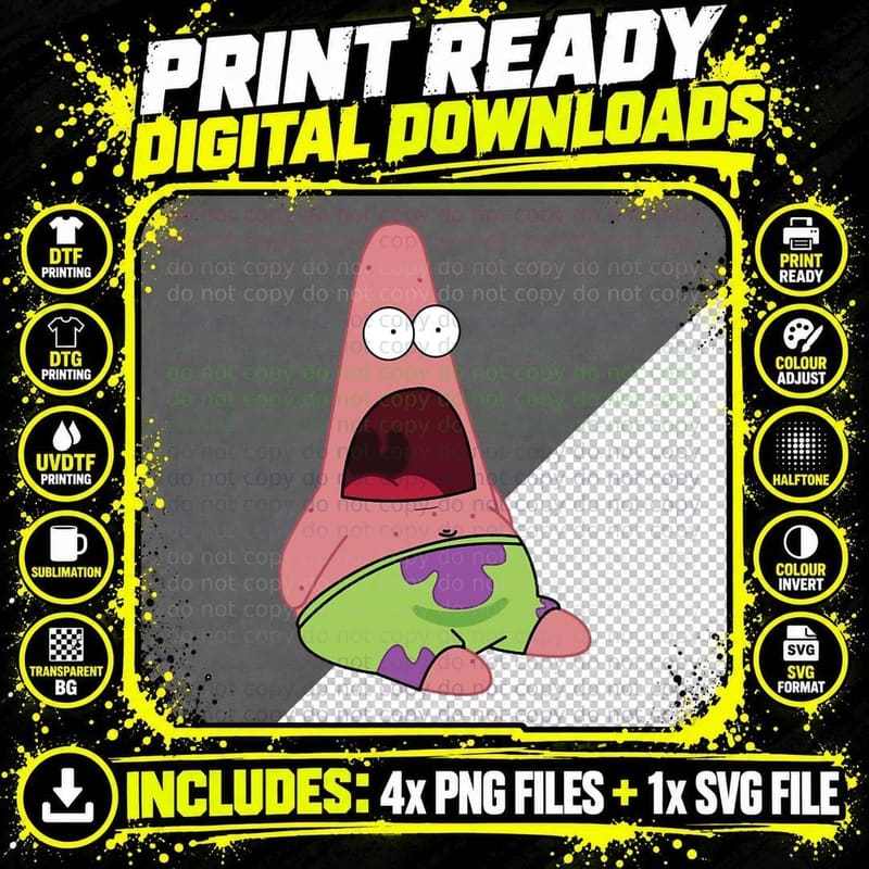 Shocked Patrick - Funny Spongebob Patrick Star Meme Png SVG Digital Bundle