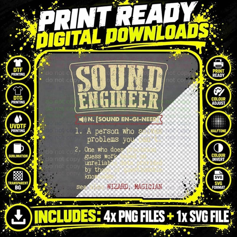 Sound Engineer Funny Dictionary Definition T-Shirt Png SVG Digital Bundle