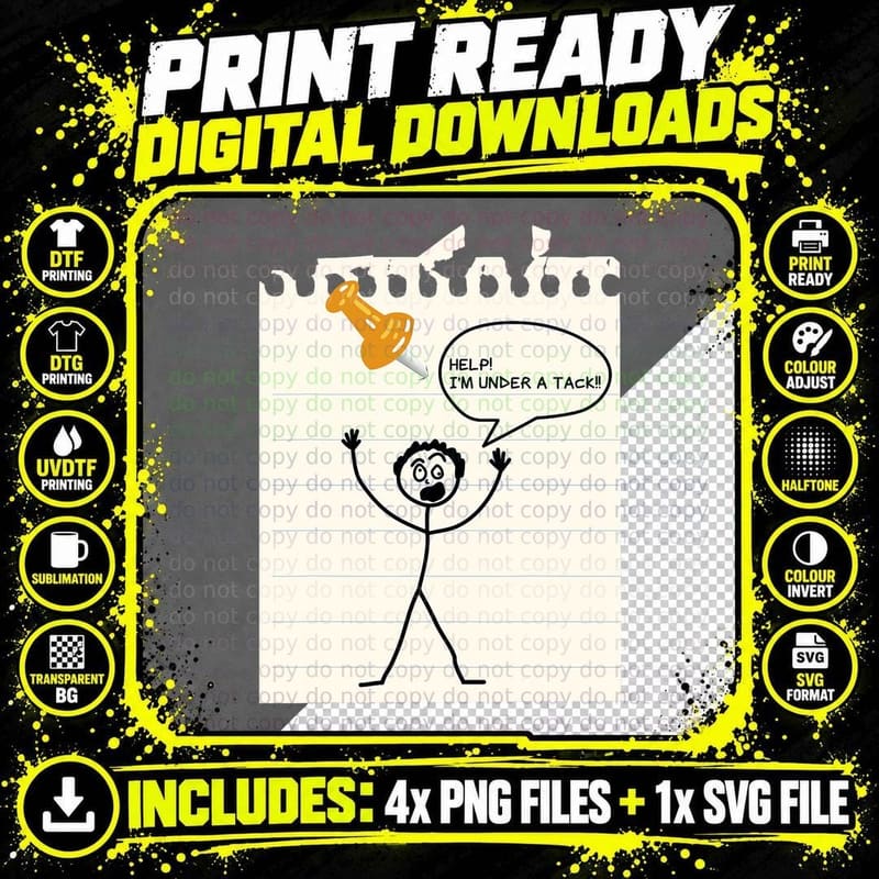 Stick Figure Under a Tack Stick Man Stick Figure Joke Png SVG Digital Bundle