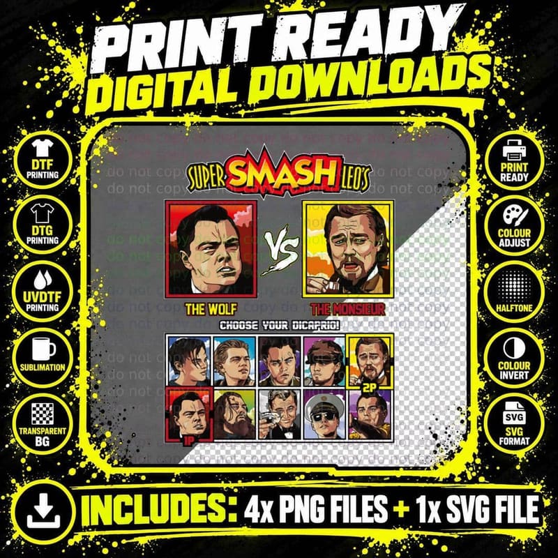 Super Smash Leo - Leonardo Di Caprio T-Shirt Png SVG Digital Bundle