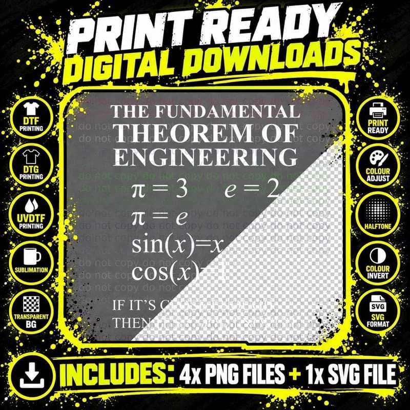 The Fundamental Theorem of Engineering Funny Engineer Png SVG Digital Bundle