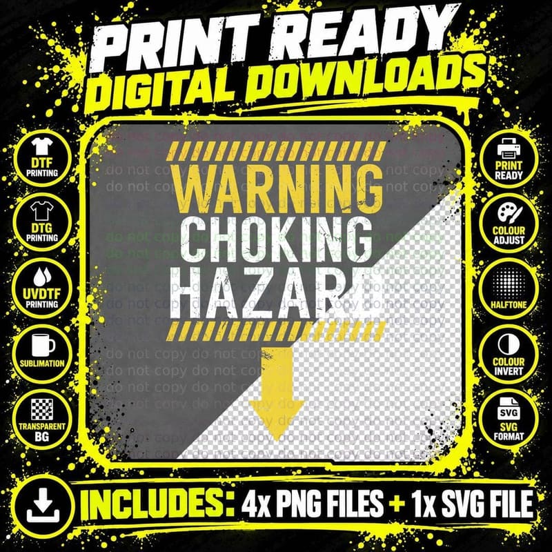 Warning Choking Hazard Funny Dick Joke Gift for Men Png SVG Digital Bundle