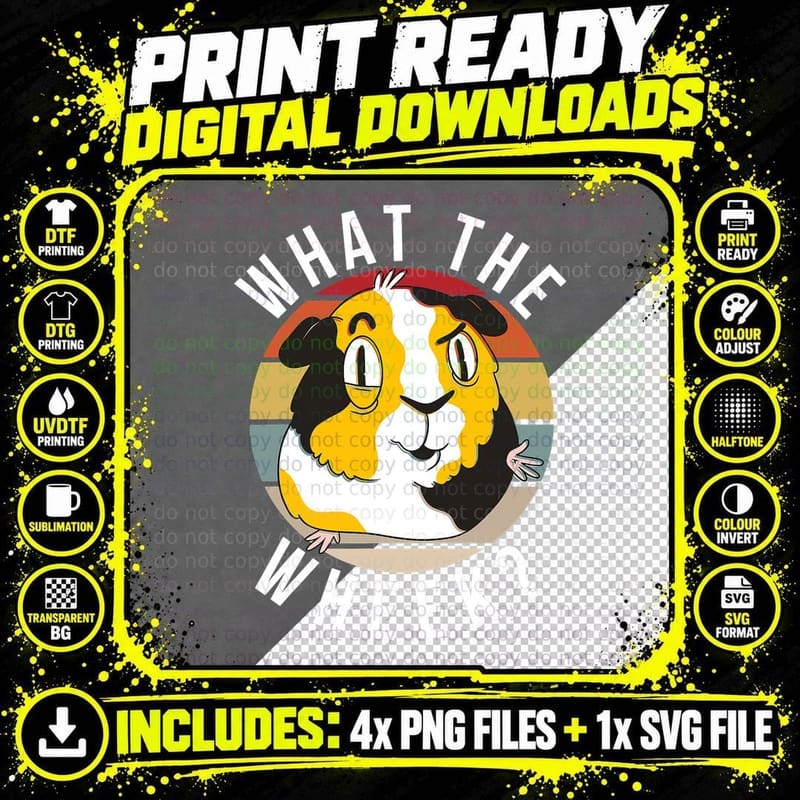 What the Wheek Funny Guinea Pig T-Shirt Png SVG Digital Bundle