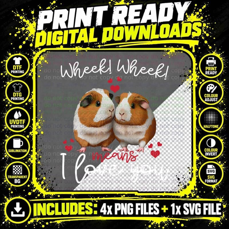 Wheek I Love Guinea Pig Furry Potato Retro Guinea Pig Png SVG Digital Bundle