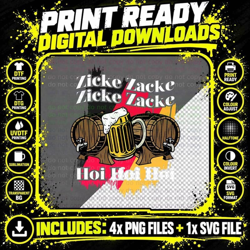 Zicke Zacke Zicke Zacke Hoi Funny German Oktoberfest Png SVG Digital Bundle
