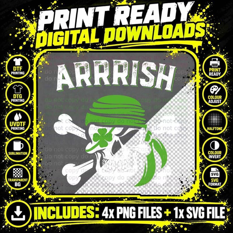 Arrish Irish Pirate Funny St Patricks Day T-Shirt Png SVG Digital Bundle