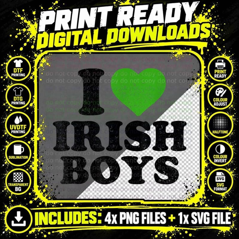 I Love Irish Boys Funny St Patrick's Day Heart Shamrock Png SVG Digital Bundle