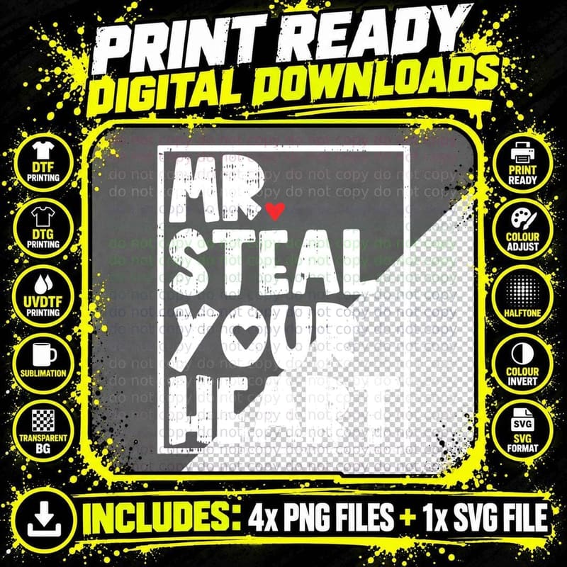 Mr Steal Your Heart Valentines Day Funny V-Day Boys Kids Png SVG Digital Bundle