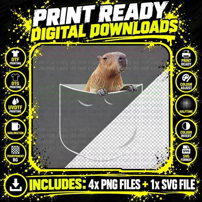 Pocket Capybara Shirt, Funny Capybara in Pocket Gift Png SVG Digital Bundle