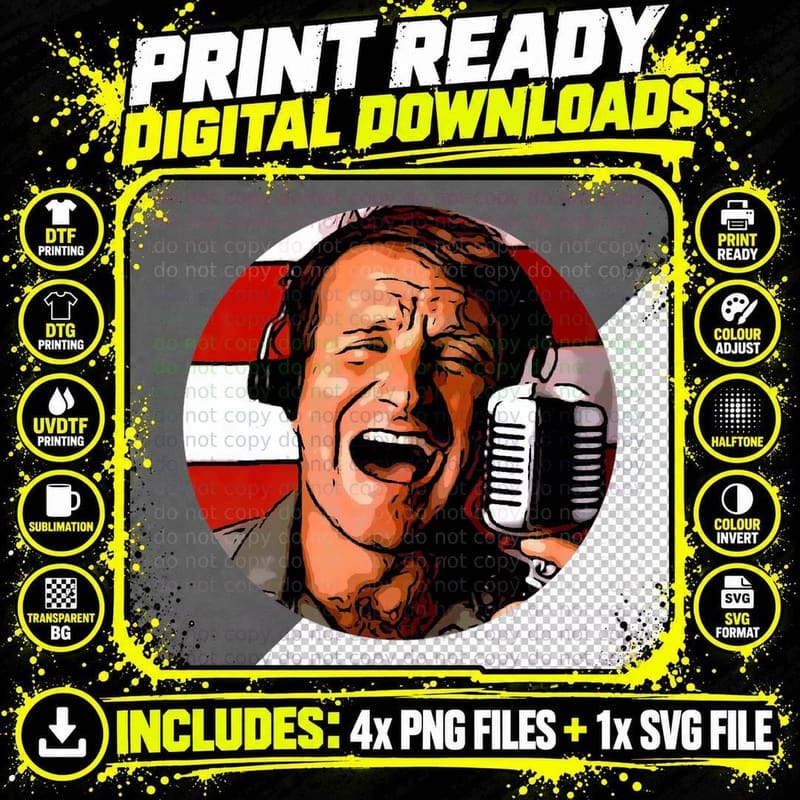 Robin Williams Comedy Legend - Robin Williams Cartoon Png SVG Digital Bundle