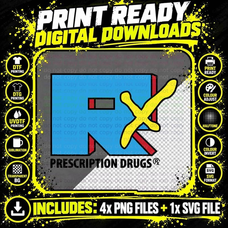 Rx Prescription Drugs Blue Graphic Pharmacy Humor T-Shirt Png SVG Digital Bundle