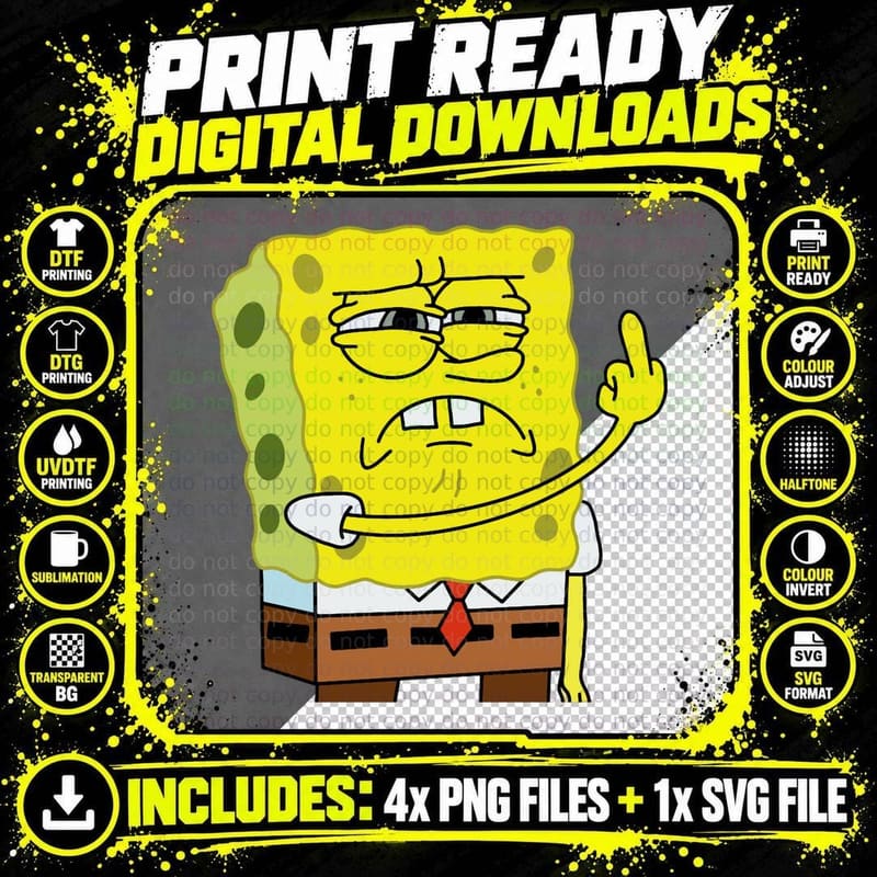 Spongebob Meme Middle Finger T-Shirt Png SVG Digital Bundle