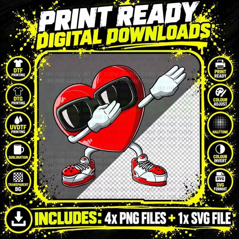 Valentines Day Dabbing Heart Boys Girls Love Dab Dance Png SVG Digital Bundle