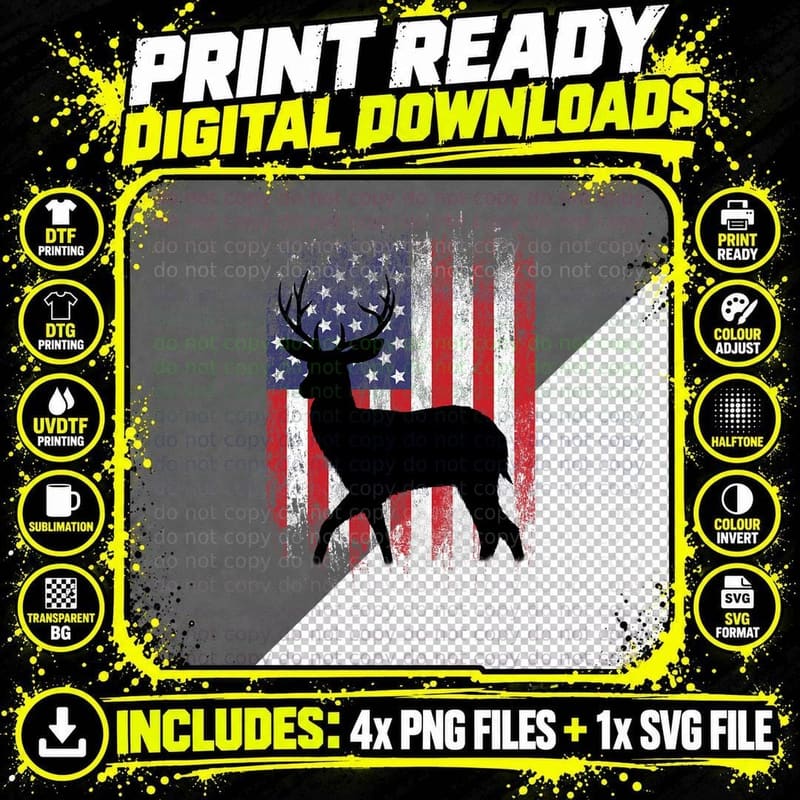 American Deer Hunting Patriotic Hunter Flag Whitetail Png SVG Digital Bundle