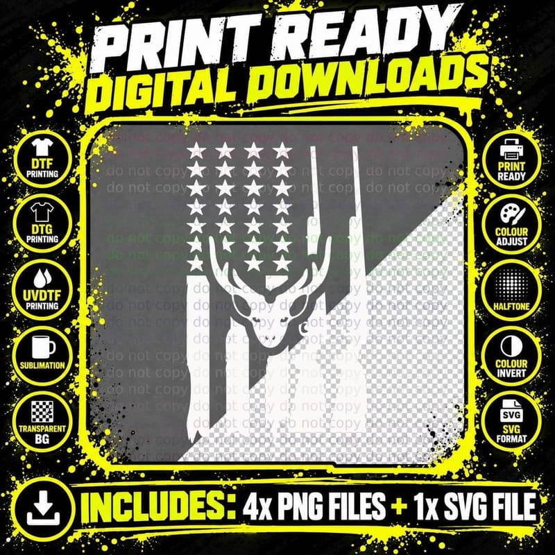 American Hunting Flag with Deer T-Shirt Png SVG Digital Bundle