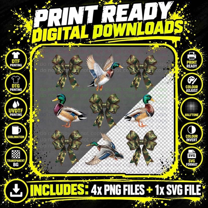 Camo Bows & Ducks Hunting T-Shirt, Hunting Graphic Tee Png SVG Digital Bundle