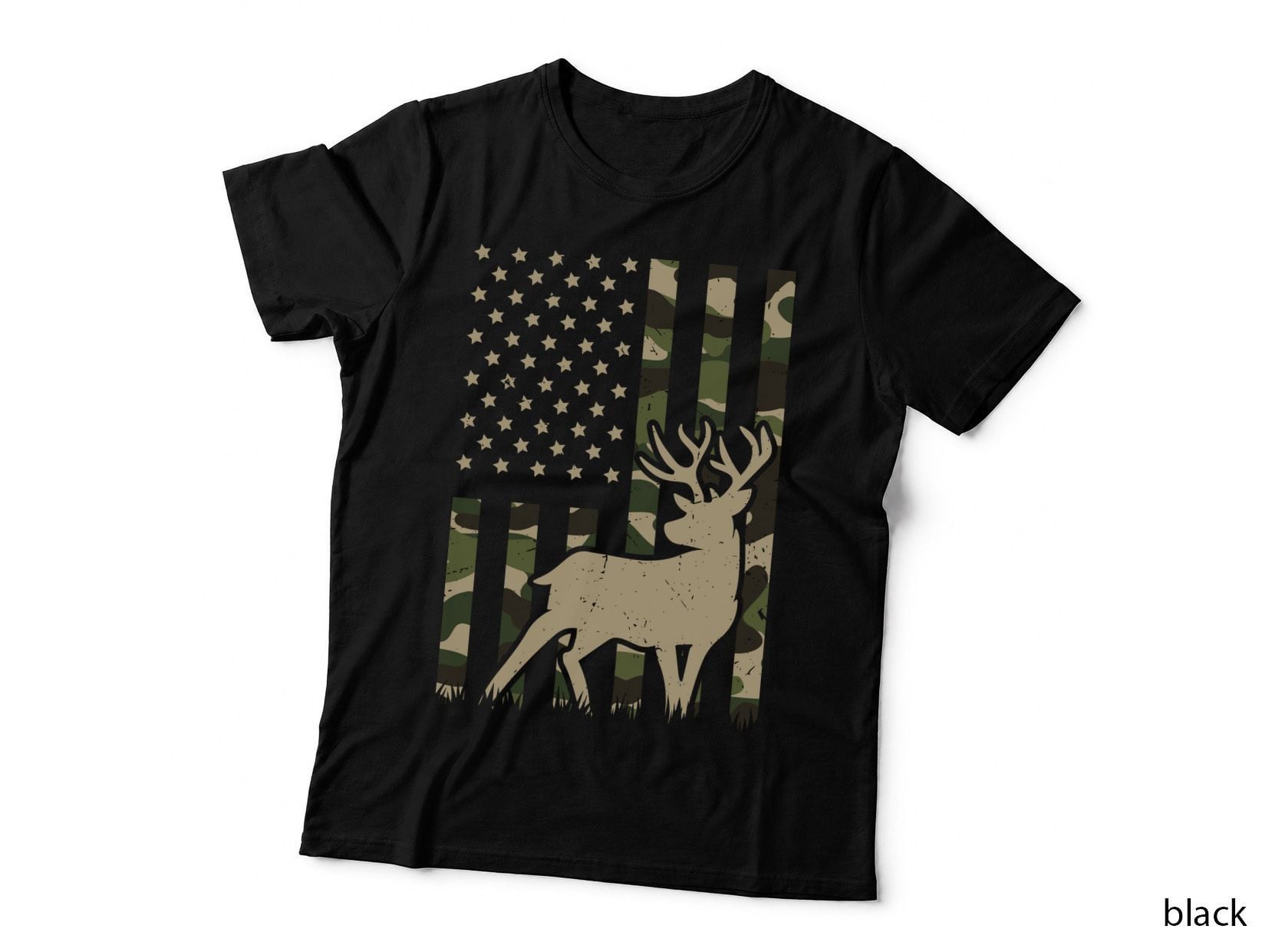 Camo Deer Silhouette with Stars Hunting T-Shirt, Hunting Graphic Tee