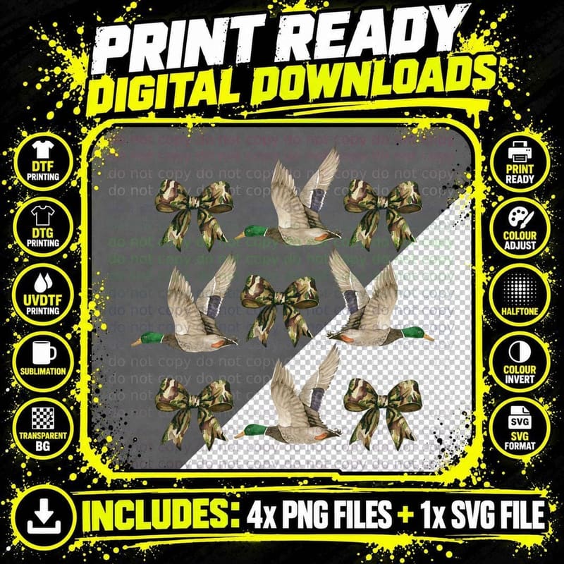 Camo Ducks Flying with Bows Hunting T-Shirt Png SVG Digital Bundle