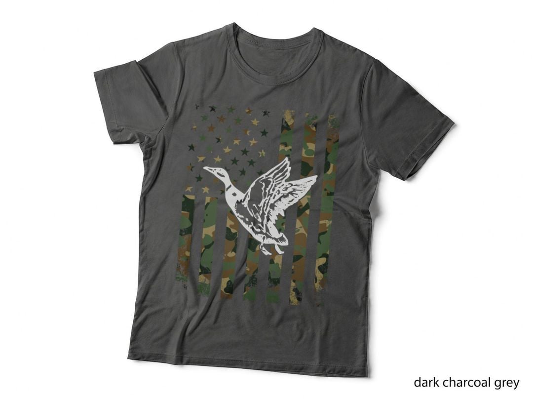 Camo Flag with Flying Duck Hunting T-Shirt, Hunting Graphic Tee