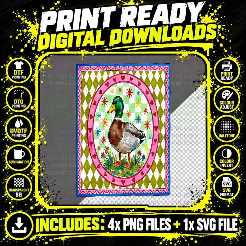 Colorful Duck in Oval Frame Hunting T-Shirt Png SVG Digital Bundle