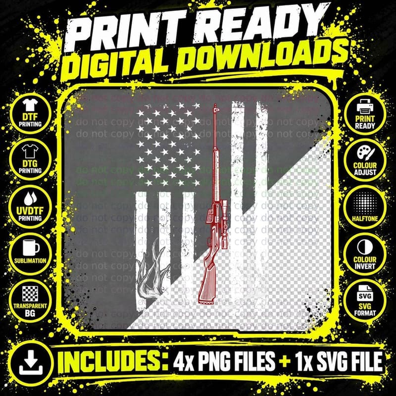 Deer Flag Hunting T-Shirt, Patriotic Hunting Theme Png SVG Digital Bundle