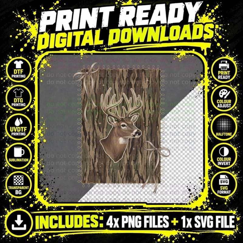Deer Head on Camouflage Background Hunting T-Shirt Png SVG Digital Bundle