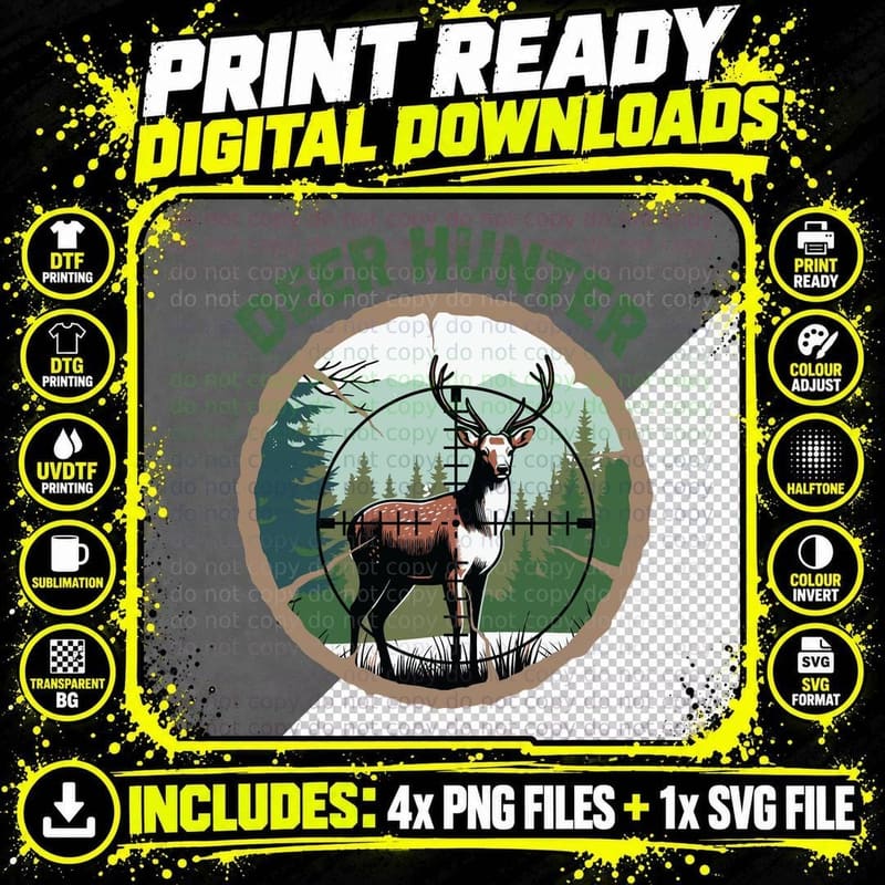 Deer Hunter Hunting T-Shirt, Deer Hunting in Forest Png SVG Digital Bundle