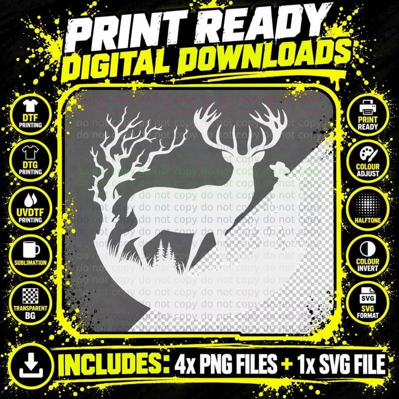 Deer Hunter Scene T-Shirt, Trendy Graphic Tee Png SVG Digital Bundle