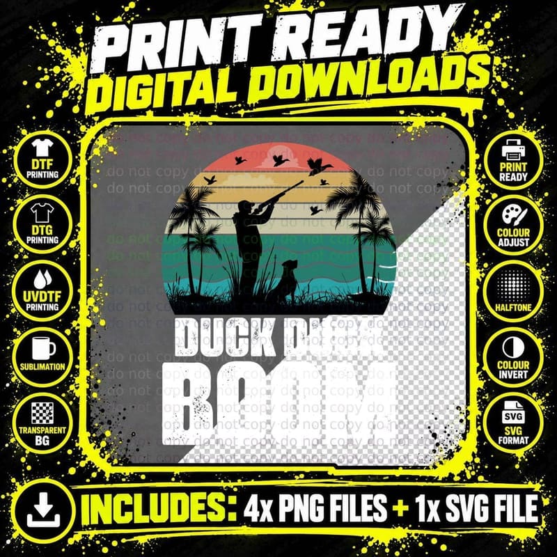 Duck Boom Hunting T-Shirt, Duck Hunting Silhouette with Png SVG Digital Bundle