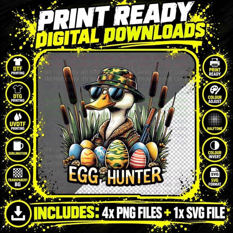 Egg Hunter Hunting T-Shirt, Camo Duck with Eggs in Reeds Png SVG Digital Bundle