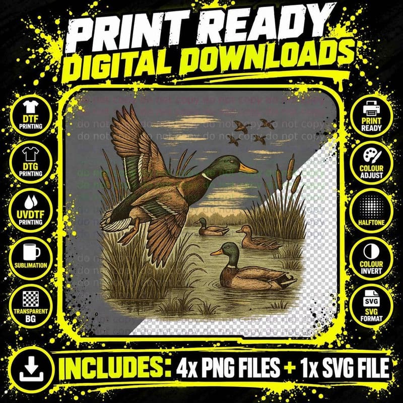 Flying Duck Over Water Hunting T-Shirt Png SVG Digital Bundle