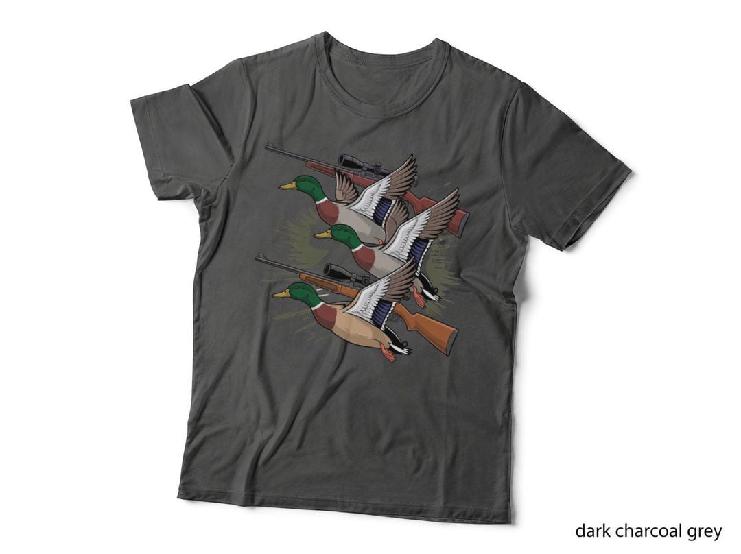 Flying Ducks Carrying Rifles Hunting T-Shirt, Hunting Graphic Tee