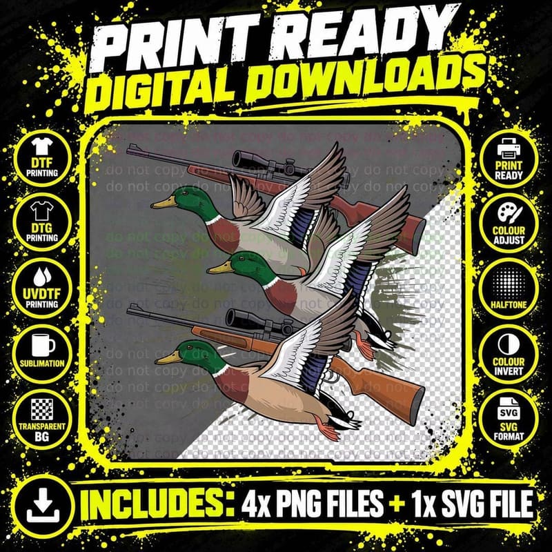 Flying Ducks Carrying Rifles Hunting T-Shirt Png SVG Digital Bundle
