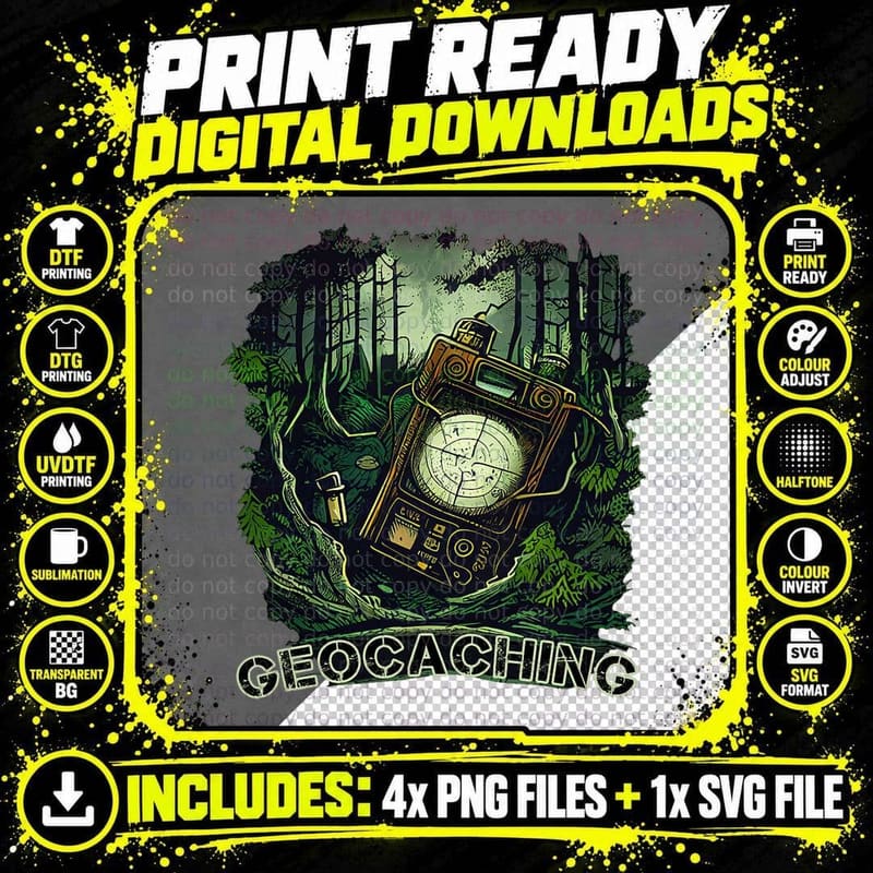 Geocaching Treasure Hunting GPS Nature Outdoor Geocacher Png SVG Digital Bundle