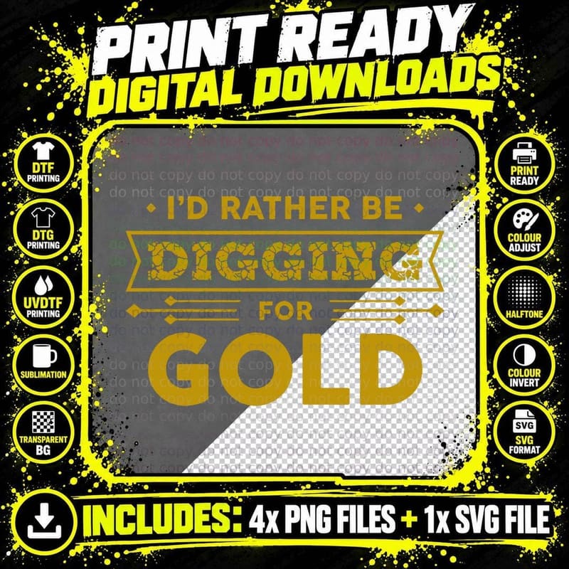 Gold Miner Digger Prospecting Treasure Hunting T-Shirt Png SVG Digital Bundle