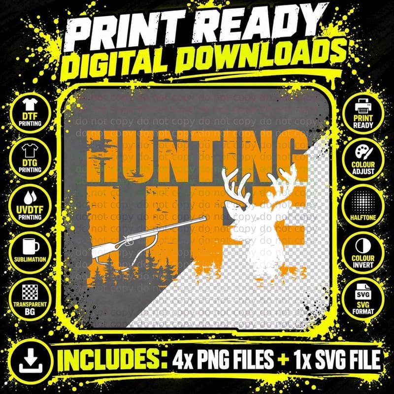 Hunting Life Hunting T-Shirt, Deer Hunting Rifle Forest Png SVG Digital Bundle