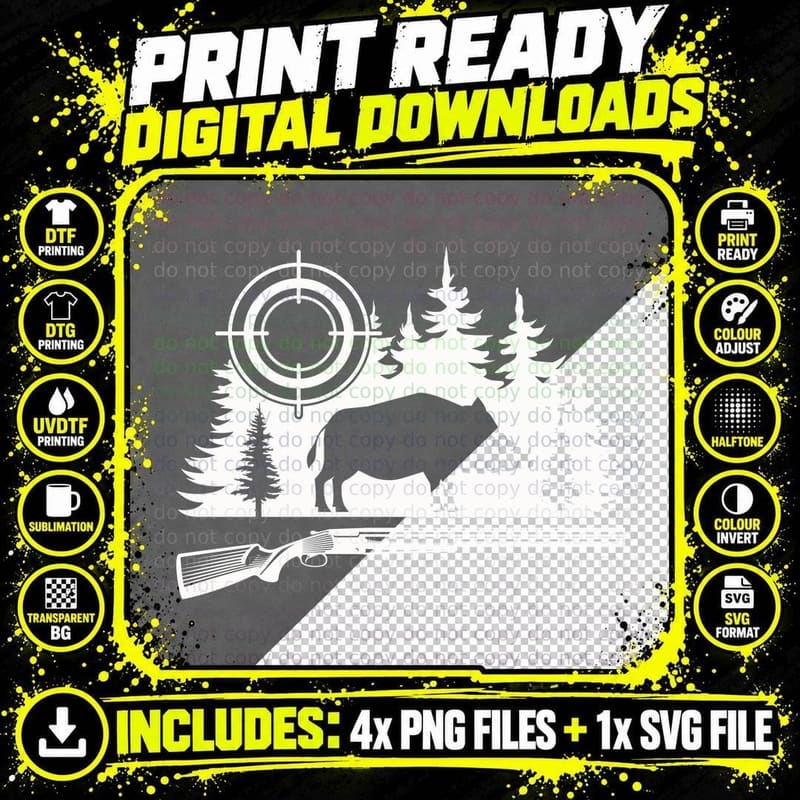 Hunting Scene with Boar and Rifle T-Shirt Png SVG Digital Bundle