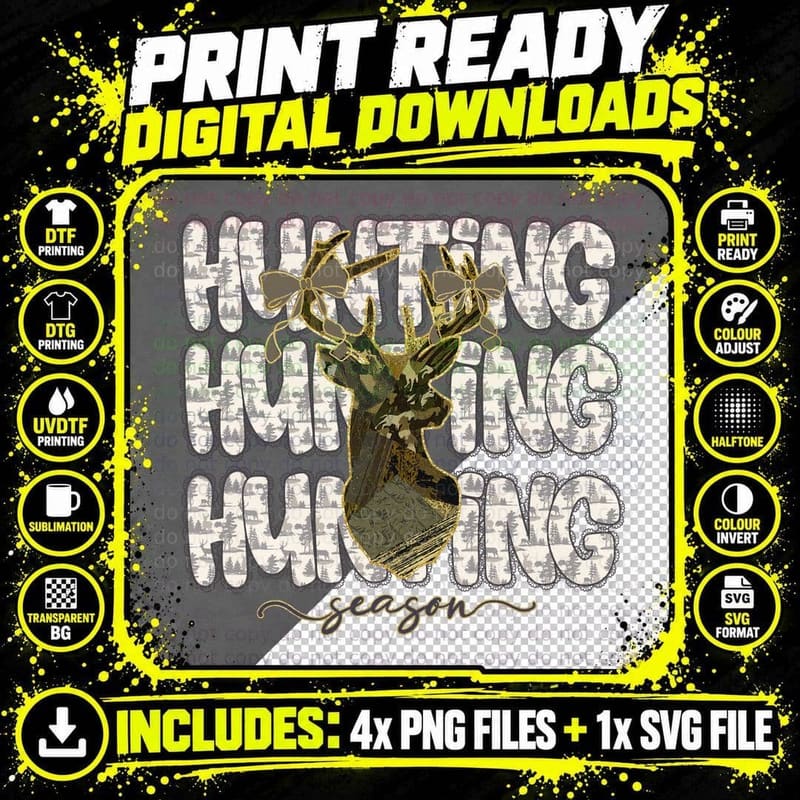 Hunting Season Hunting T-Shirt, Camo Deer with Bows on Png SVG Digital Bundle