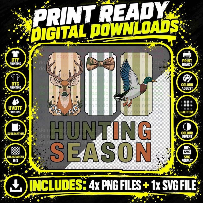 Hunting Season Hunting T-Shirt, Deer Duck Bow Tie Png SVG Digital Bundle