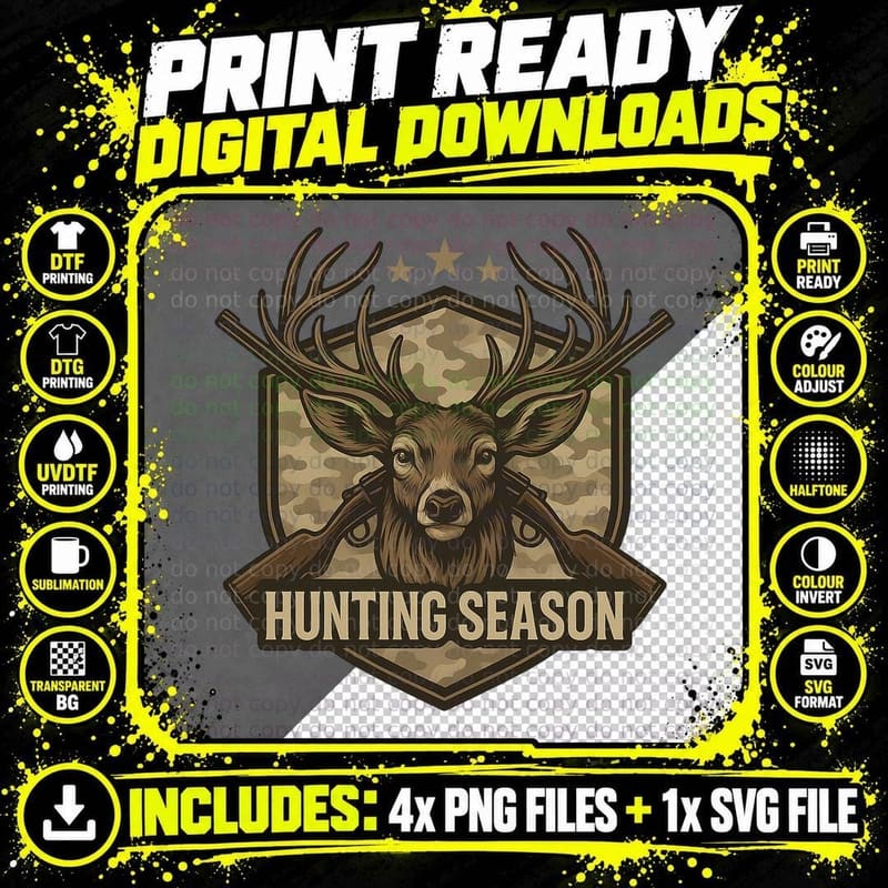 Hunting Season Hunting T-Shirt, Deer Head with Antlers Png SVG Digital Bundle