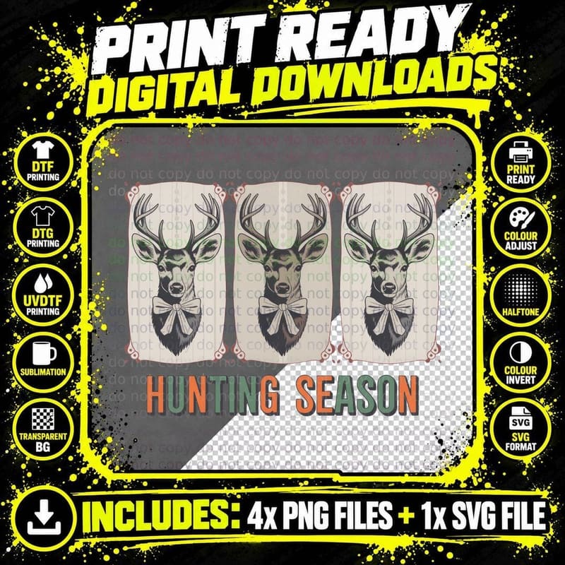 Hunting Season Hunting T-Shirt, Deer Heads in Bow Ties Png SVG Digital Bundle