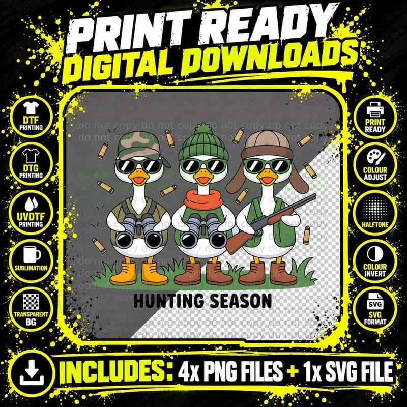 Hunting Season Hunting T-Shirt, Hunting Ducks in Gear Png SVG Digital Bundle