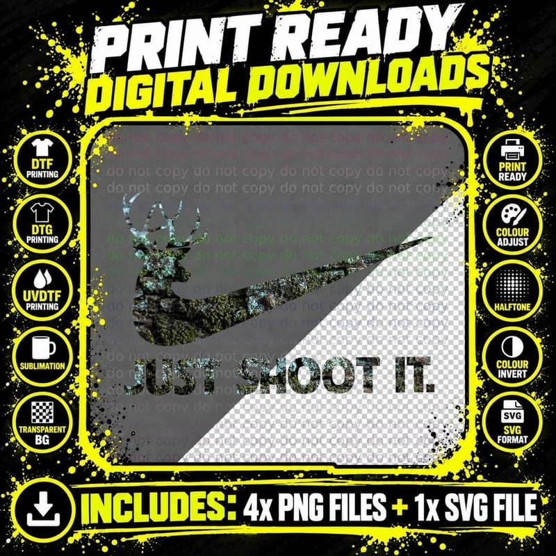 Just Shoot It Deer Head T-Shirt, Camo Print Png SVG Digital Bundle
