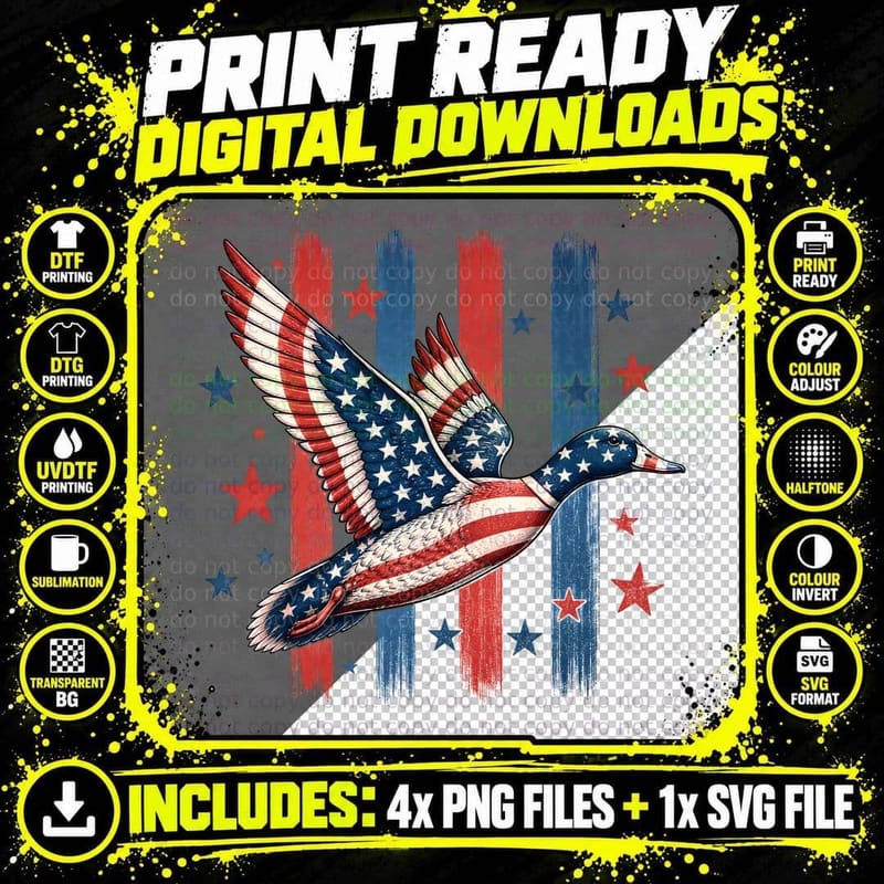 Patriotic Duck Flying Hunting T-Shirt Png SVG Digital Bundle